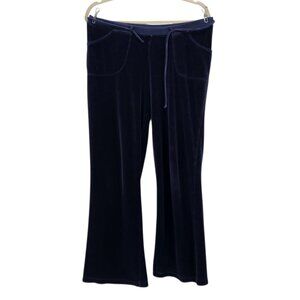 Vintage Rave Womens Large Pants Velour Wide Leg Pull On Navy Blue 1990s Y2K